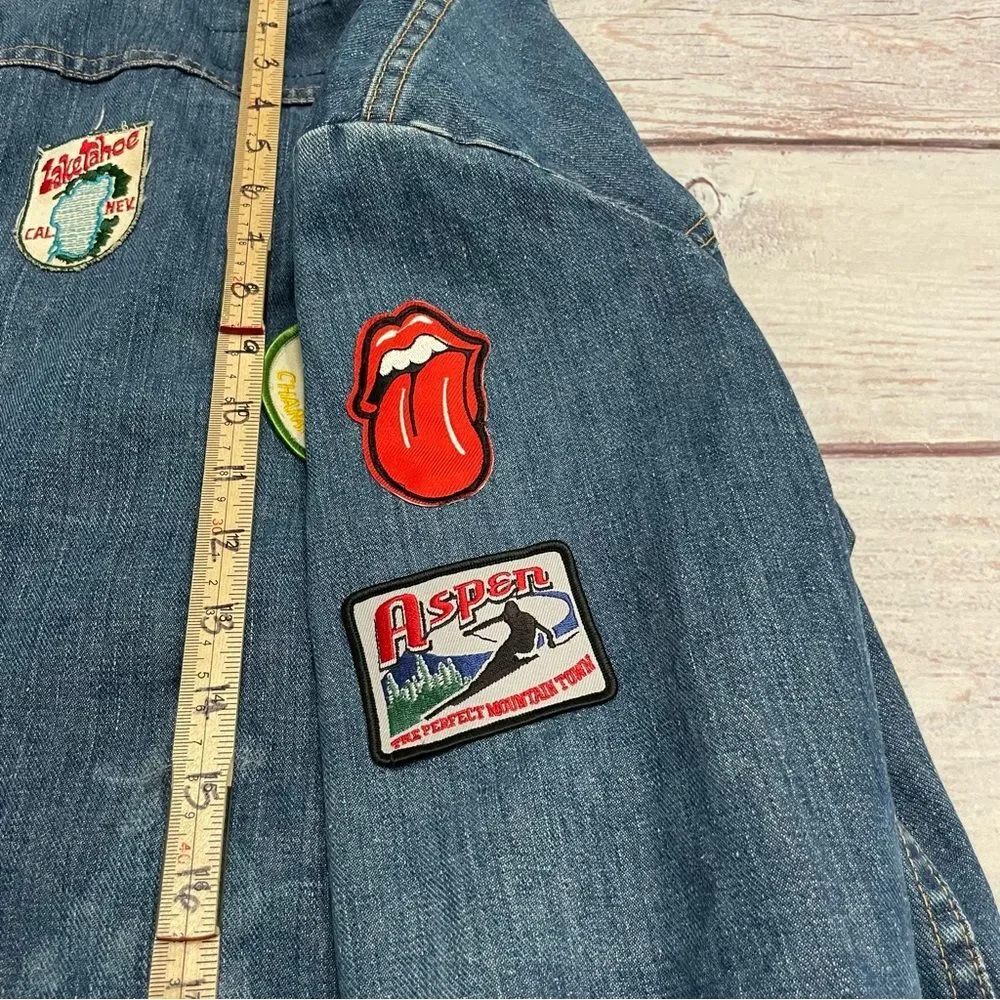 Wrangler Vintage 1970s Jean Jacket Size 40 = Modern US Medium Patches Blue - Picture 10 of 11